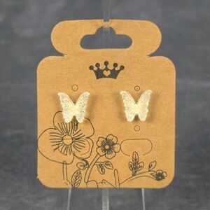 White & Silver Glitter Butterfly Earring Stainless Steel Butterfly/Silicone Back